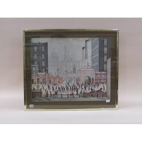 1200 - LS LOWRY 1930 - COMING FROM THE MILL, COLOURED PRINT, F/G, 35CM X 65CM