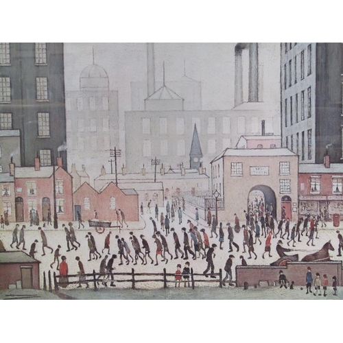 1200 - LS LOWRY 1930 - COMING FROM THE MILL, COLOURED PRINT, F/G, 35CM X 65CM