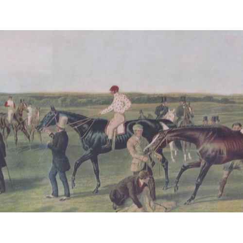 1204 - 19C COLOURED PRINT - SADDLING WITH WINNERS OF THE DERBY, F/G