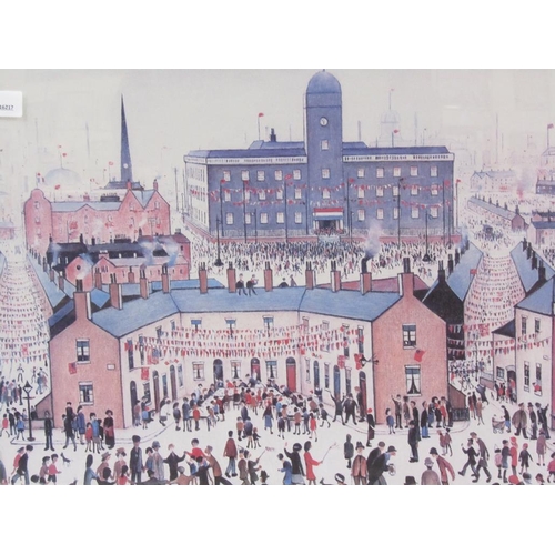 1206 - LS LOWRY - CARNIVAL DAY, COLOURED PRINT, F/G, 45CM X 60CM