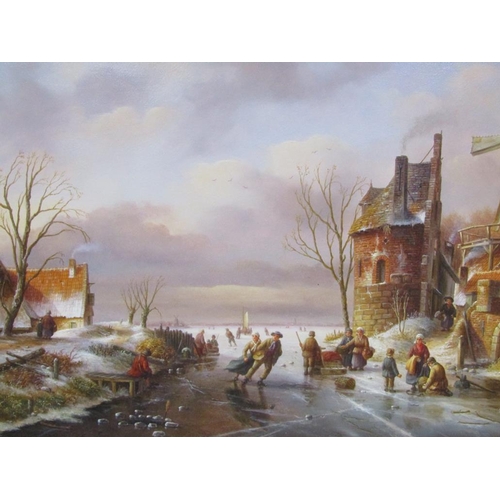 1212 - P.G STEENHOUWER - DUTCH WINTER SCAPE WITH SKATING FIGURES, SIGNED, OIL ON BOARD, 39CM X 49CM