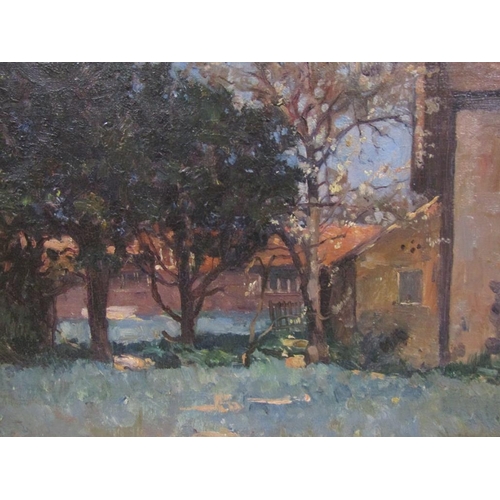 1217 - JAMES LEVIN HENRY - THE HOMESTEAD GARDEN, OIL ON CANVAS, F/G, 30CM X 38CM