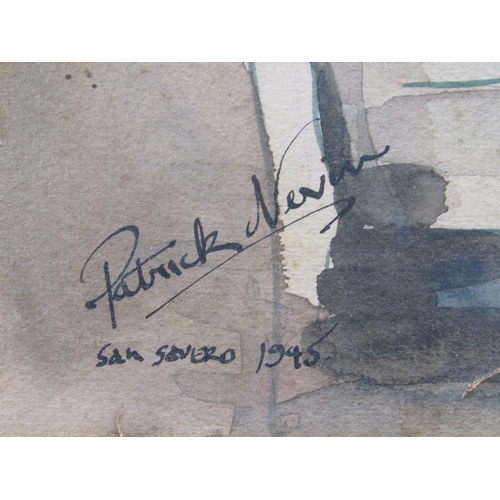 1219 - PATRICK NEVIN - SAN SEVERO 1945, MOUNTED WATERCOLOUR, 29CM X 34CM