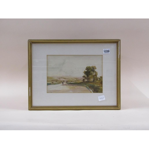 1220 - W BLENKINSOP - LONELY FIGURE ON A ROADWAY, RICHMOND FROM LEY, SIGNED AND TITLED WATERCOLOUR, F/G, 18... 