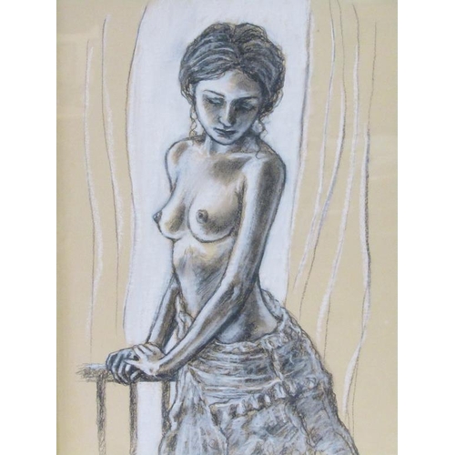 1223 - SIMON HONEYWILL - PORTRAIT OF A NAKED FEMALE, CRAYON AND CHALKS, SIGNED F/G, 49CM X 31CM