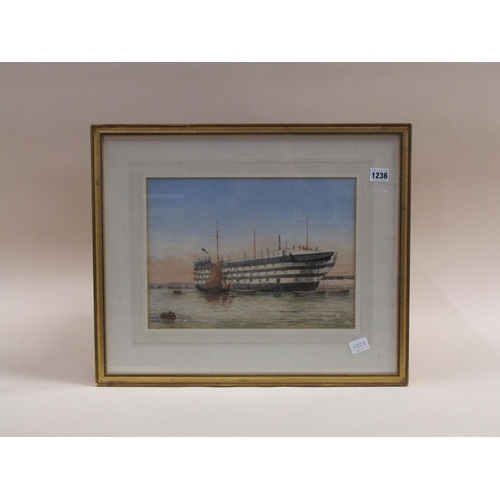 1236 - T ROBINSON - HMS CAMBRIDGE, DEVONPORT, SIGNED WATERCOLOUR F/G, 26CM  X35CM