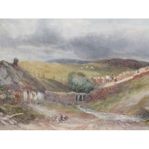 1240 - UNSIGNED 19C - HARVESTING IN THE HIGHLANDS, WATERCOLOUR, F/G, 20CM X 19CM