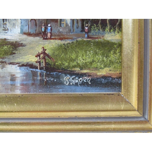 1242 - S GROEN - PAIR, RIVERSCAPES, SIGNED OIL ON BOARD, FRAMED, EACH 12CM X 18CM