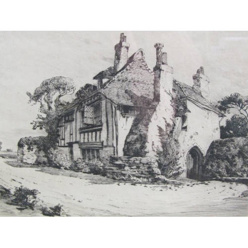 1251 - VERRALL KING, THE ROADSIDE TIMBERED COTTAGE NEAR CANTERBURY, BLACK AND WHITE ETCHING 3/75 F/G 18 x 2... 