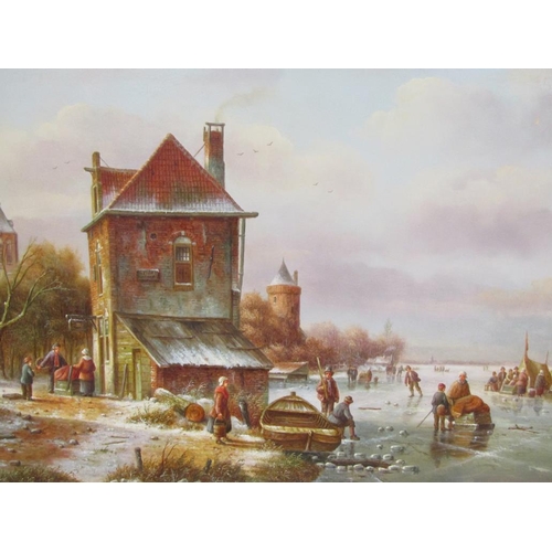 1253 - PC STEENHOUWER, A DUTCH WINTER SCAPE WITH FIGURES SKATING ON THE CANALS, SIGNED OIL ON BOARD FRAMED ... 