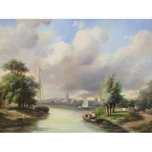 1254 - VAN PEETERS, PAIR OF DUTCH CANAL SCENES, SIGNED OIL ON BOARD FRAMED 19 x 24 cms