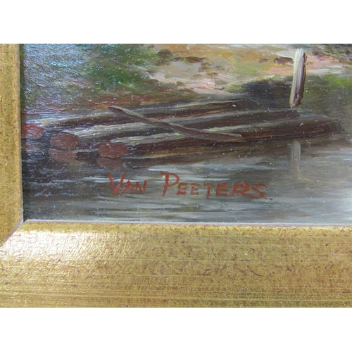 1254 - VAN PEETERS, PAIR OF DUTCH CANAL SCENES, SIGNED OIL ON BOARD FRAMED 19 x 24 cms