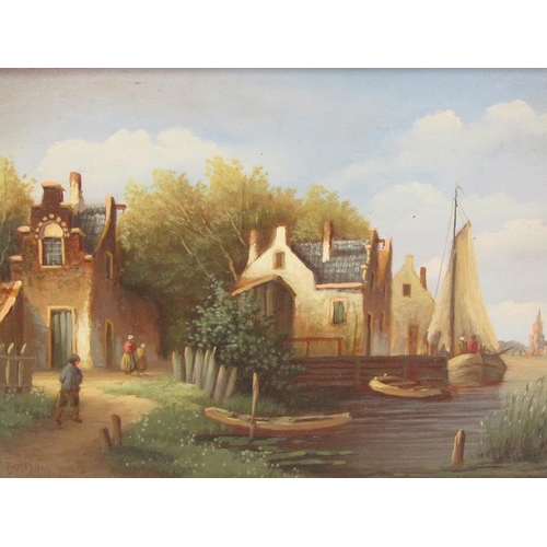 1257 - - BOSMAN, PAIR OF RIVERSCAPES WITH ADJOINING BUILDINGS, WINDMILLS AND FIGURES IN BOATS, SIGNED.  OIL... 