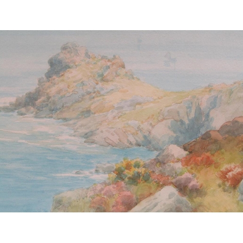 1262 - SIGNED INDISTINCTLY, TWO LATE 19c DEVON COASTAL SCENES, WATERCOLOURS. 20 x 34 cms