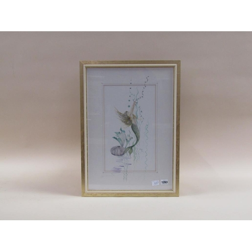 1263 - GLENDA RAE, THE MERMAID.  WATERCOLOUR WITH HIGHLIGHTS, SIGNED.  F/G 43 x 24 cms