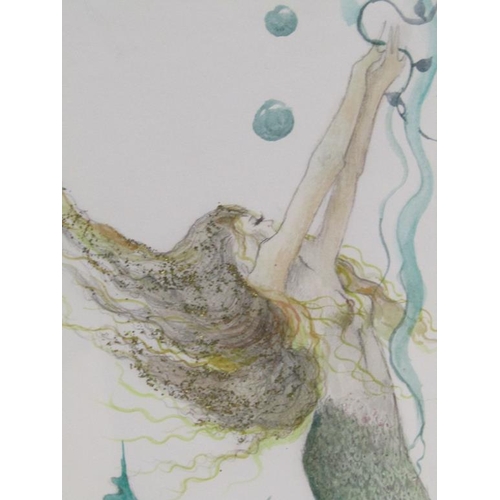 1263 - GLENDA RAE, THE MERMAID.  WATERCOLOUR WITH HIGHLIGHTS, SIGNED.  F/G 43 x 24 cms