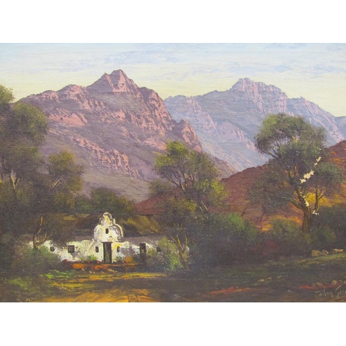 1265 - JOHNY GREEFF, MOUNTAINOUS LANDSCAPE, SIGNED OIL ON CANVAS, FRAMED.  35 x 50 cms