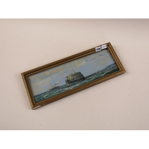 1286 - MARTELLO TOWER OF PORTSMOUTH - SIGNED INDISTINCTLY, OIL ON BOARD, FRAMED, 15CM X 45CM