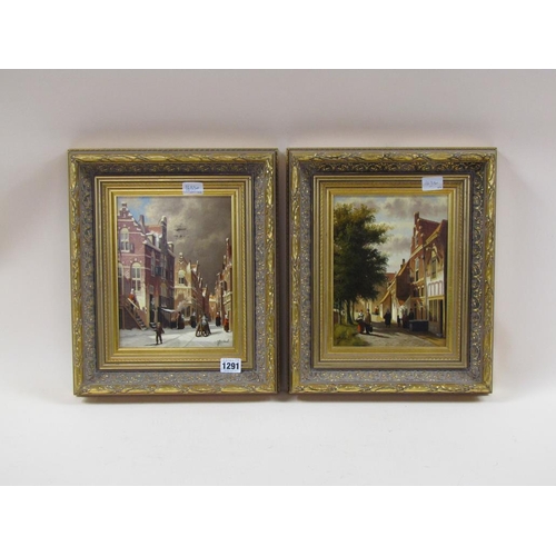 1291 - J BEEKHOUT - PAIR, DUTCH STREET SCENE & A WINTERSCAPE, SIGNED OIL ON BOARDS, FRAMED, EACH 23CM X 17C... 