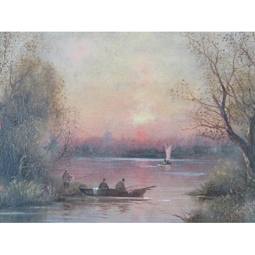 1301 - MONO N.A.G - SUNSET OVER THE LAKE, SIGNED WATERCOLOUR, F/G, 9CM X 14CM