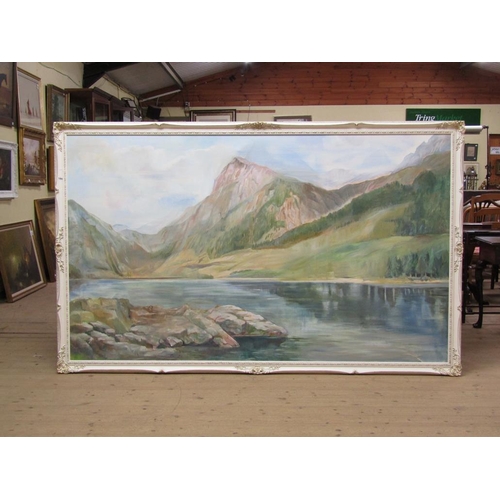 1304 - VERY LARGE UNSIGNED - MOUNTAINOUS LANDSCAPE, FRAMED, 133CM X 223CM