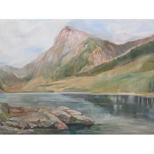 1304 - VERY LARGE UNSIGNED - MOUNTAINOUS LANDSCAPE, FRAMED, 133CM X 223CM