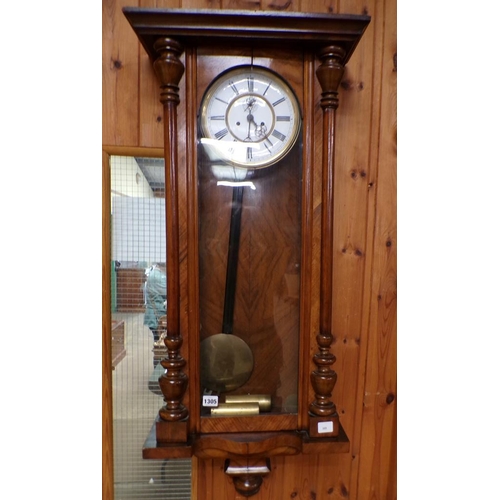 1305 - VICTORIAN FIGURED WALNUT VIENNA TYPE WALL CLOCK - 110cms H