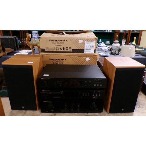 1317 - HIFI EQUIPMENT BY MARANTZ.
PM4000 INTEGRATED AMP, ST4000 TUNER AND CD PLAYER WITH KEF SPEAKERS.