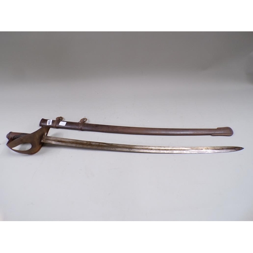 1356 - 19c CAVALRY SWORD WITH STEEL SCABBARD WITH WIRE WHIP HANDLE, THE SWORD INSCRIBED A & E H