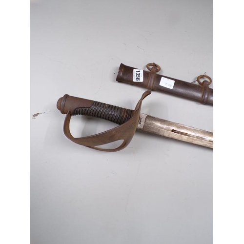 1356 - 19c CAVALRY SWORD WITH STEEL SCABBARD WITH WIRE WHIP HANDLE, THE SWORD INSCRIBED A & E H