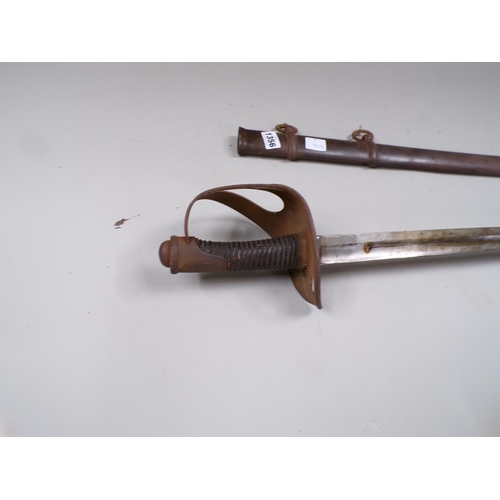 1356 - 19c CAVALRY SWORD WITH STEEL SCABBARD WITH WIRE WHIP HANDLE, THE SWORD INSCRIBED A & E H