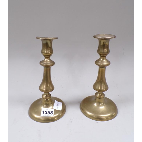 1358 - PAIR OF EARLY 19c BRASS BALUSTER CANDLESTICKS