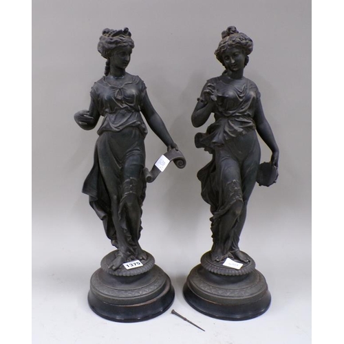 1375 - PAIR OF 19c SPELTER FIGURINES - 50cms H