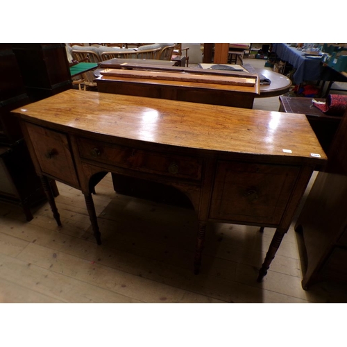 1988 - LATE GEORGIAN MAHOGANY BOW FRONTED SIDEBOARD WITH FITTED CENTRAL DRAWER OVER KNEEHOLE FLANKED BY TWO... 