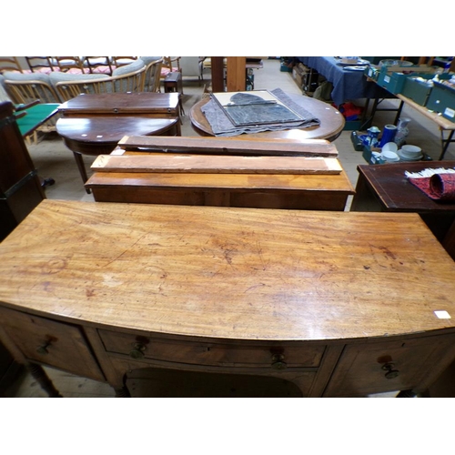 1988 - LATE GEORGIAN MAHOGANY BOW FRONTED SIDEBOARD WITH FITTED CENTRAL DRAWER OVER KNEEHOLE FLANKED BY TWO... 