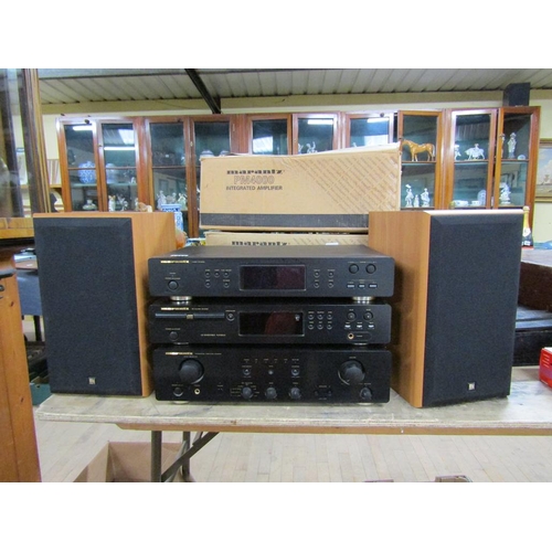 1317 - HIFI EQUIPMENT BY MARANTZ.
PM4000 INTEGRATED AMP, ST4000 TUNER AND CD PLAYER WITH KEF SPEAKERS.