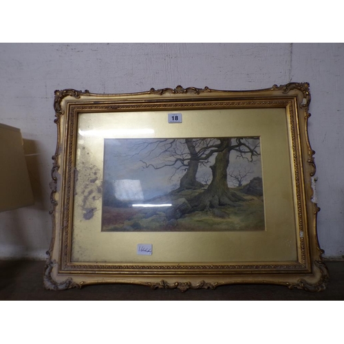 18 - GILT FRAMED WATERCOLOUR - WOODLAND SCENE