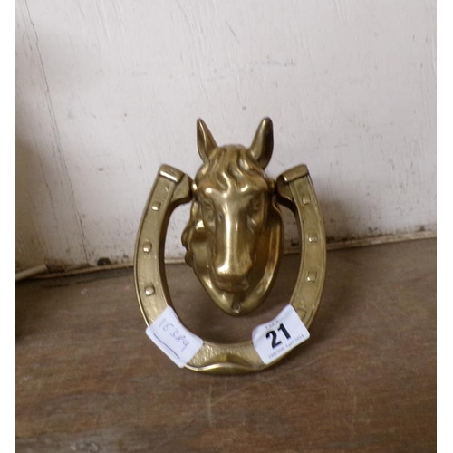 21 - CAST BRASS HORSE SHOE DOOR KNOCKER