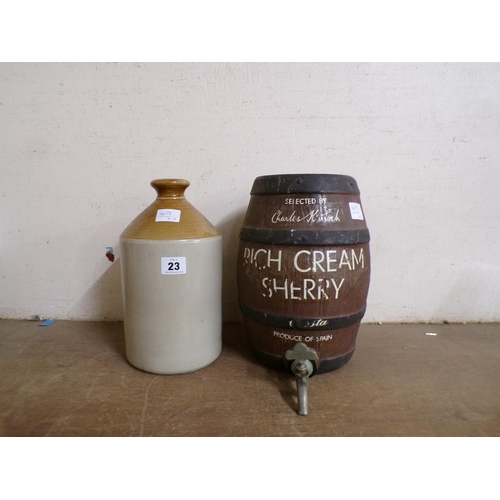 23 - STONEWARE DEMI JOHN; SHERRY BARREL