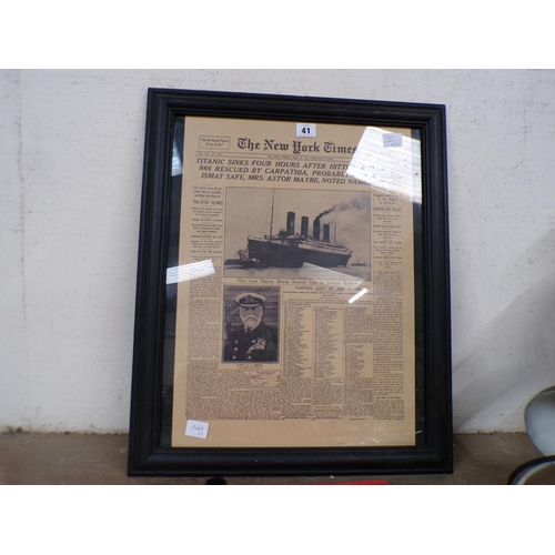 41 - COLLECTION OF POSTERS AND FRAMED NEW YORK TIMES PRINT