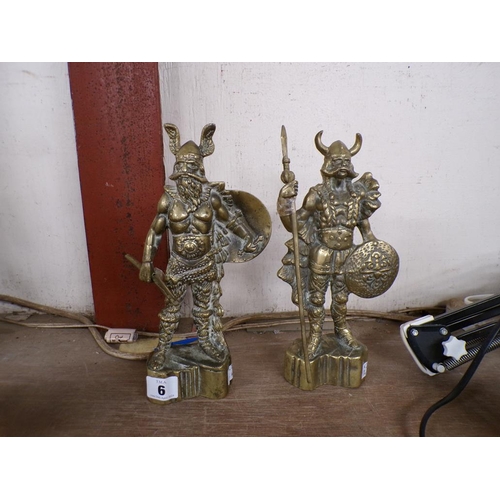 6 - PAIR OF CAST BRASS VIKING FIGURES