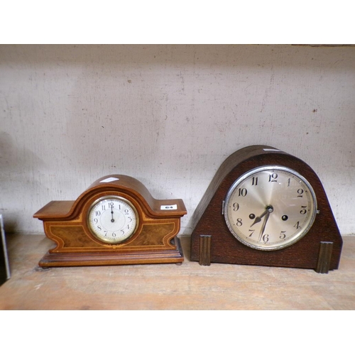 64 - EDWARDIAN INLAID MANTEL CLOCK; ONE OTHER