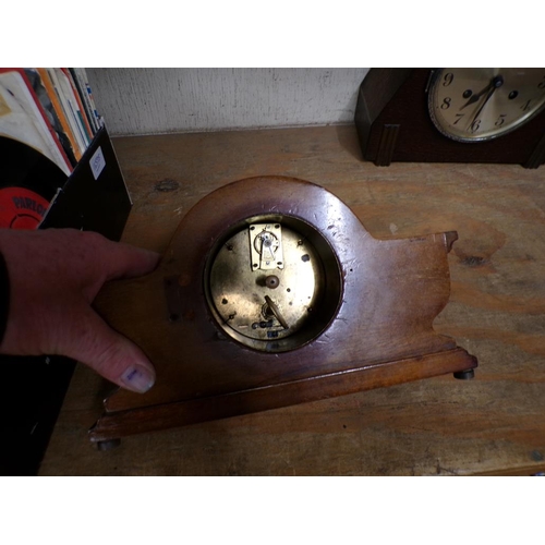 64 - EDWARDIAN INLAID MANTEL CLOCK; ONE OTHER