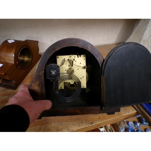 64 - EDWARDIAN INLAID MANTEL CLOCK; ONE OTHER