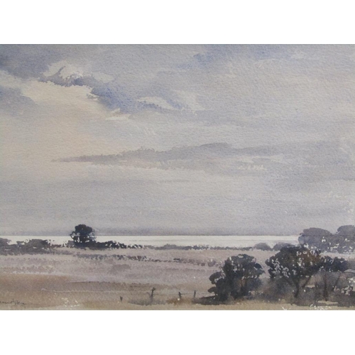 1204 - DOREEN ALLEN - EVENING LIGHT ACROSS THE WASH, SIGNED, F/G, WATERCOLOUR, 22CM X 30CM