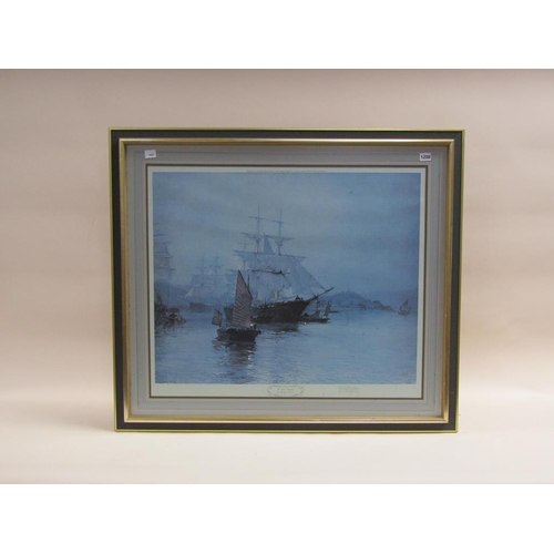 1208 - MONTEGUE DAWSON - THE PAGODA ANCHORAGE, SIGNED COLOURED PRINT, F/G, 66CM X 80CM