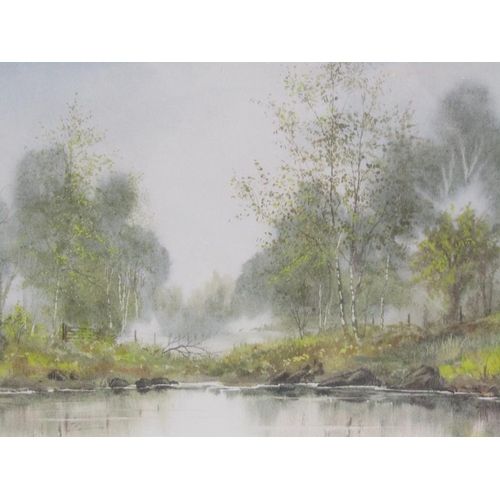 1215 - ANTHONY WALLER - PAIR, RIVERSCAPE & SUMMER LAKE SCENE, SIGNED WATERCOLOURS, F/G, 24CM X 34CM