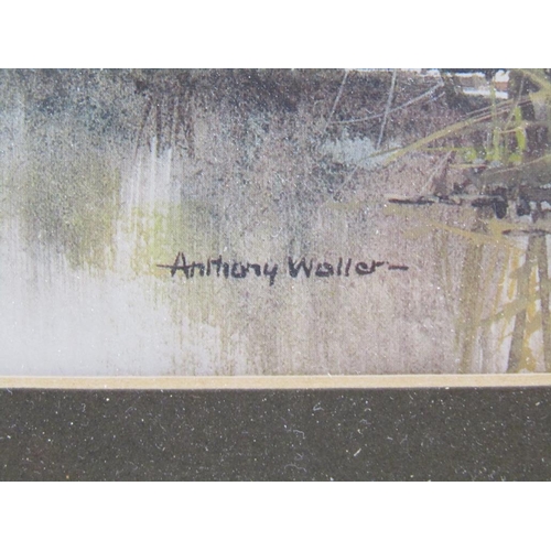 1215 - ANTHONY WALLER - PAIR, RIVERSCAPE & SUMMER LAKE SCENE, SIGNED WATERCOLOURS, F/G, 24CM X 34CM