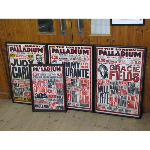 1218 - FOUR LONDON PALLADIUM POSTER PRINTS FEATURING SHOWS WITH JUDY GARLAND ETC - LARGEST 75CM X 48CM