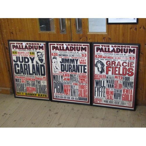 1218 - FOUR LONDON PALLADIUM POSTER PRINTS FEATURING SHOWS WITH JUDY GARLAND ETC - LARGEST 75CM X 48CM